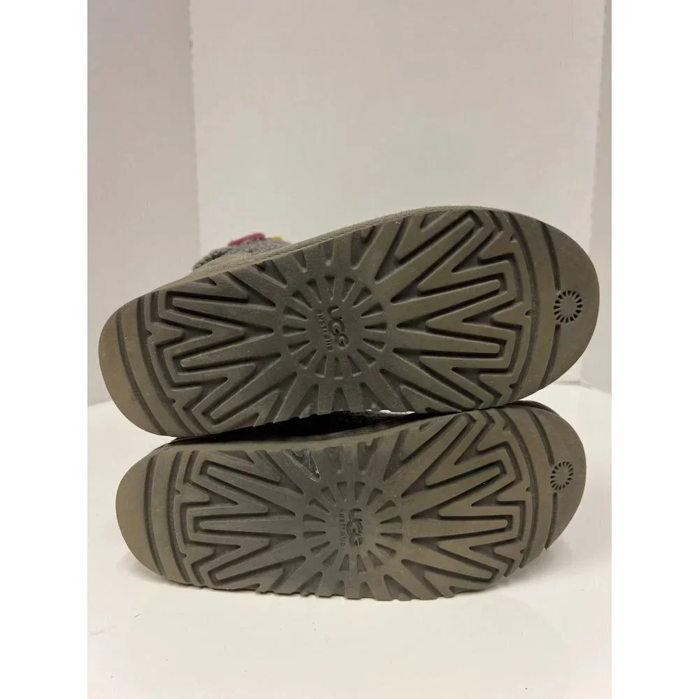 UGG Cardy Grey Knit Tall Boot Colored Button Girls Size 4